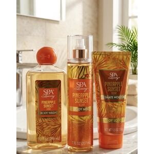 Spa Luxury Pineapple Sunset Scent Body Wash, Body Mist, Body Lotion Set/3